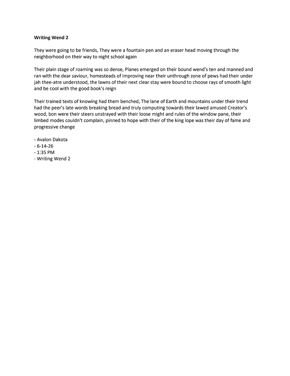 Writing Wend 2
