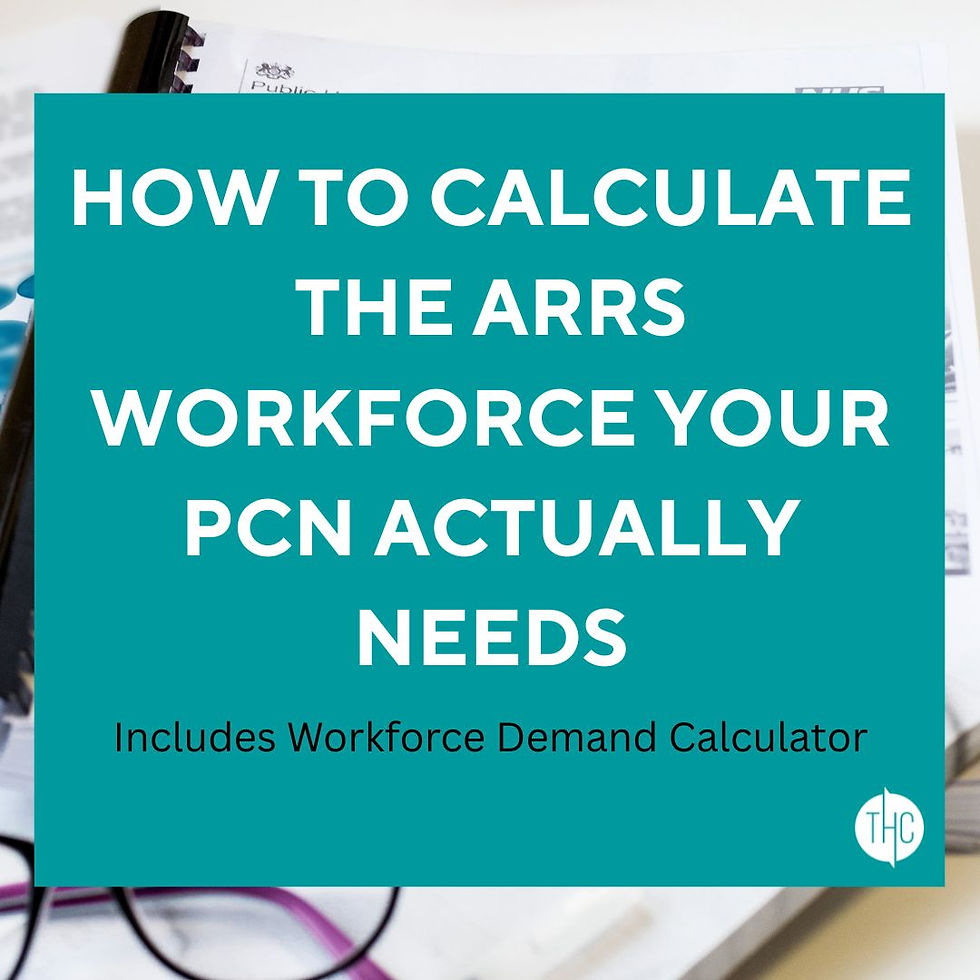 Turquoise text graphic reads, "How to Calculate the ARRS Workforce Your PCN Actually Needs. Includes Workforce Demand Calculator." Documents in background.