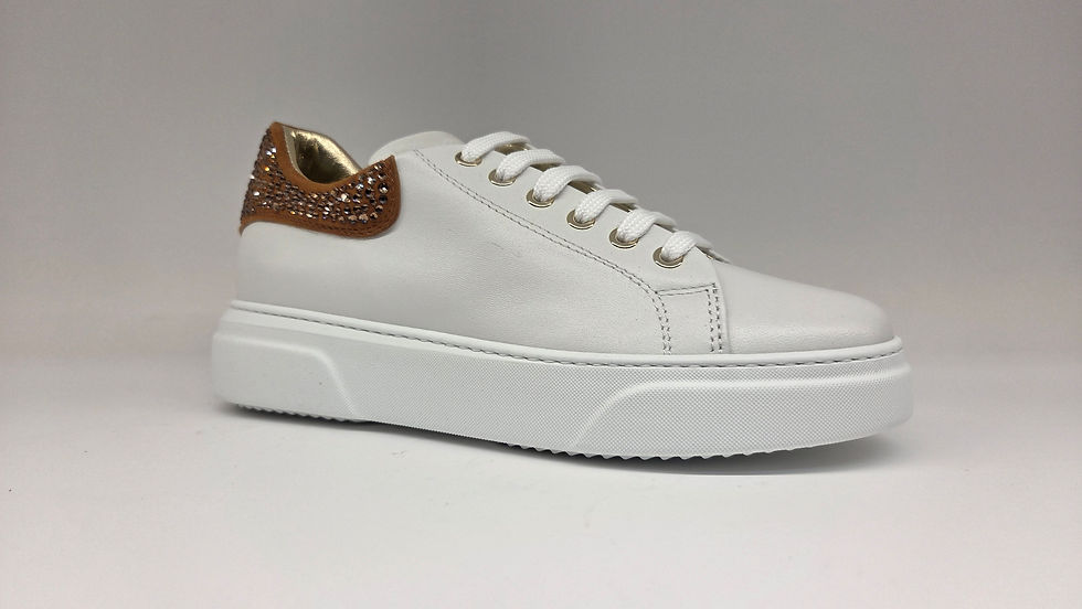 Miniatura: Sneaker bianco latte e cuoio con strass Art. 1259