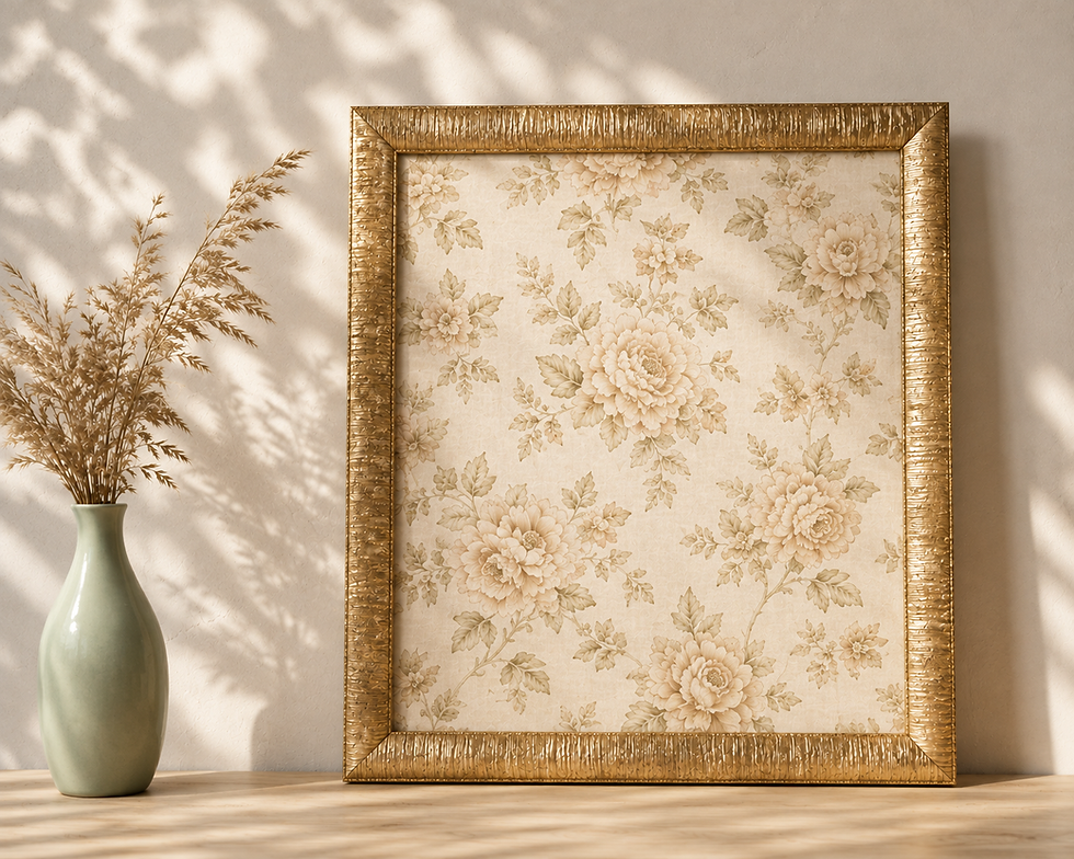custom silver frame with floral fabric wrapped cork board