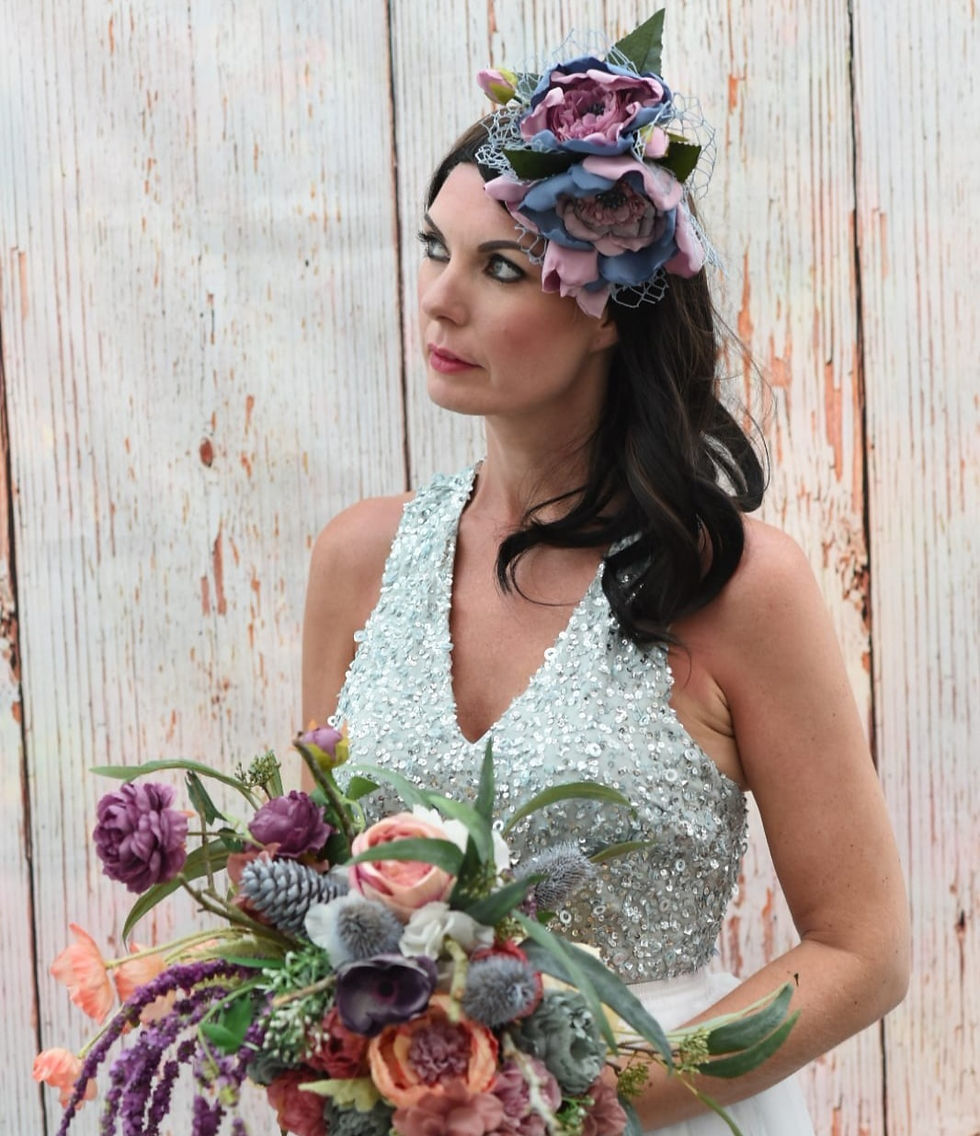 Miniatura: Faixa de cabelo para ocasiões alternativas de casamento vintage coleção violeta peônia