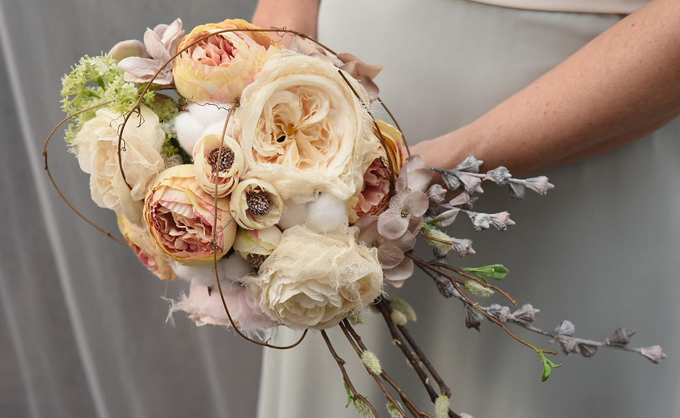 Thumbnail: Chantilly Cream Cotton Peony Rose Bridesmaid Bouquet