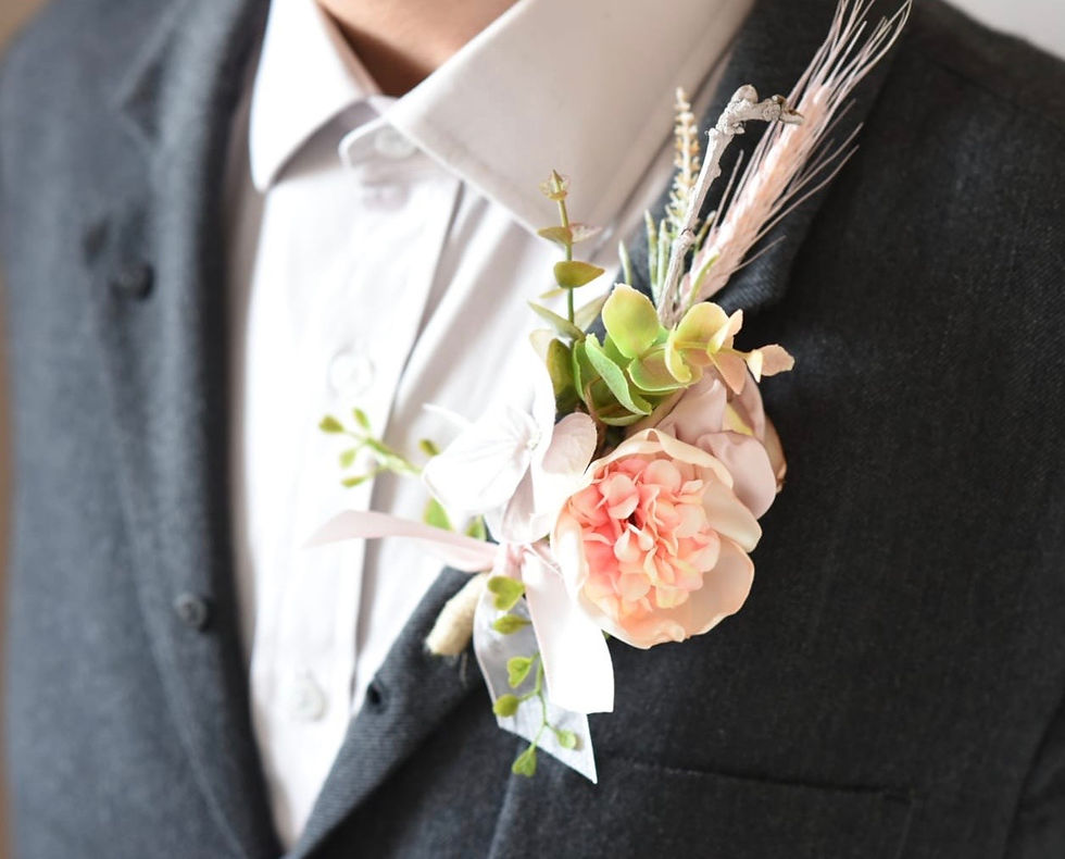 Blush Ivory and Sage Vintage Peony Rose Orchid Trailing Boutonniere Pin