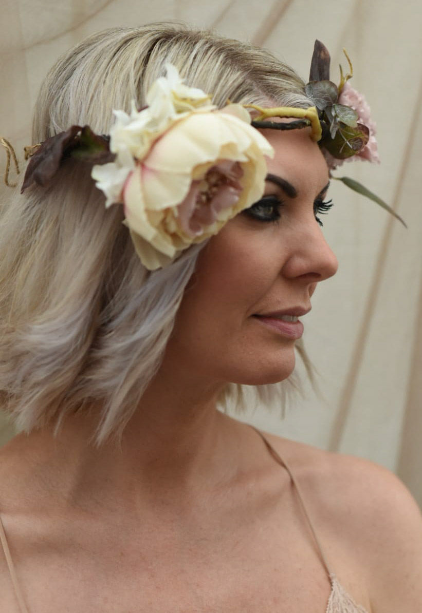 Miniatura: Corona/ghirlanda per capelli con fiori fantasia country