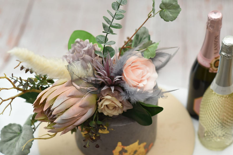 Μικρογραφία: Protea Peony Rose Feather Blush Mauve Grey Ivory Sage Cake Topper Flowers