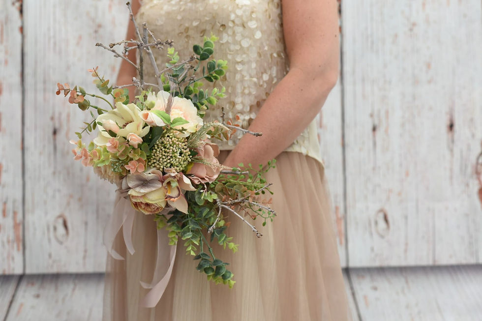Миниатюра: Blush Ivory and Sage Vintage Peony Rose Orchid Trailing Bridesmaid Bouquet