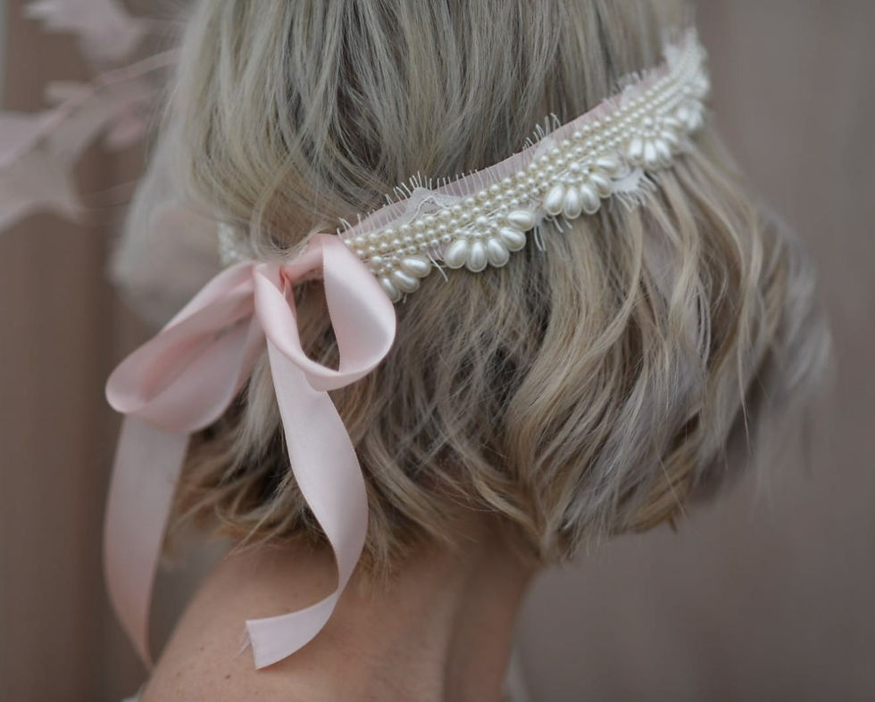 Miniatura: Feather Rose 20s Pearl Corsage Tie Koronkowa wstążka 20s Pałąk