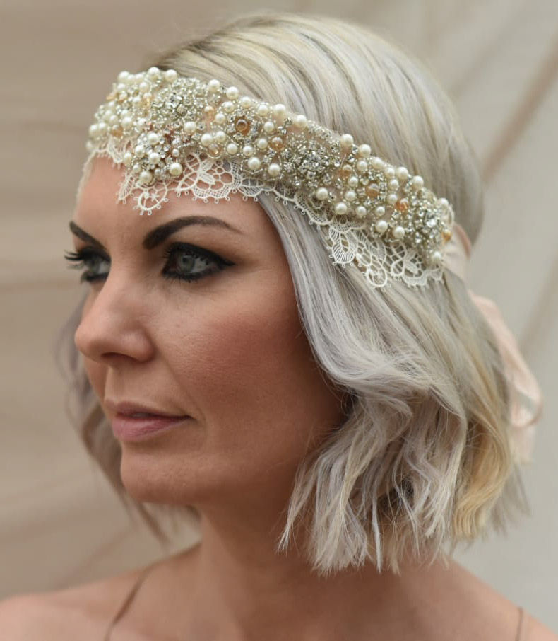 Μικρογραφία: Κορδέλα Vintage 20s Encrusted Pearl Lace Hairband Ribbon