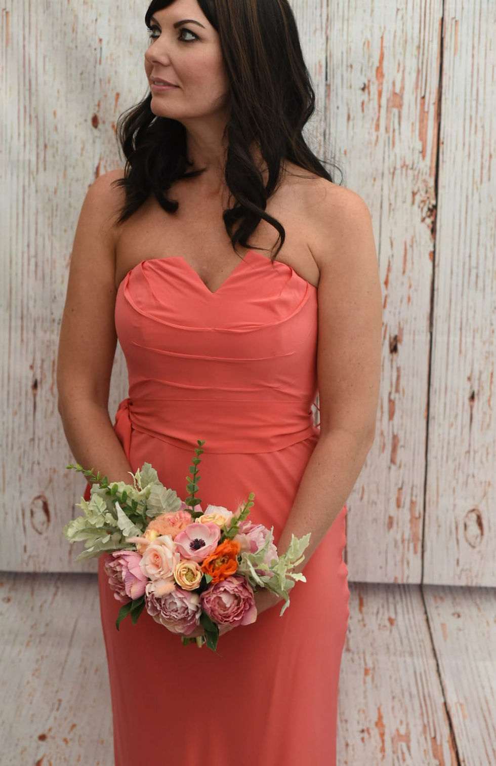Miniaturebillede: Melon Medley Poppy Peony Rose brudepige buket