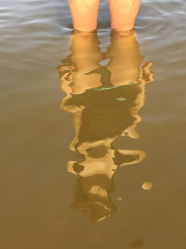 body distorted reflection in water