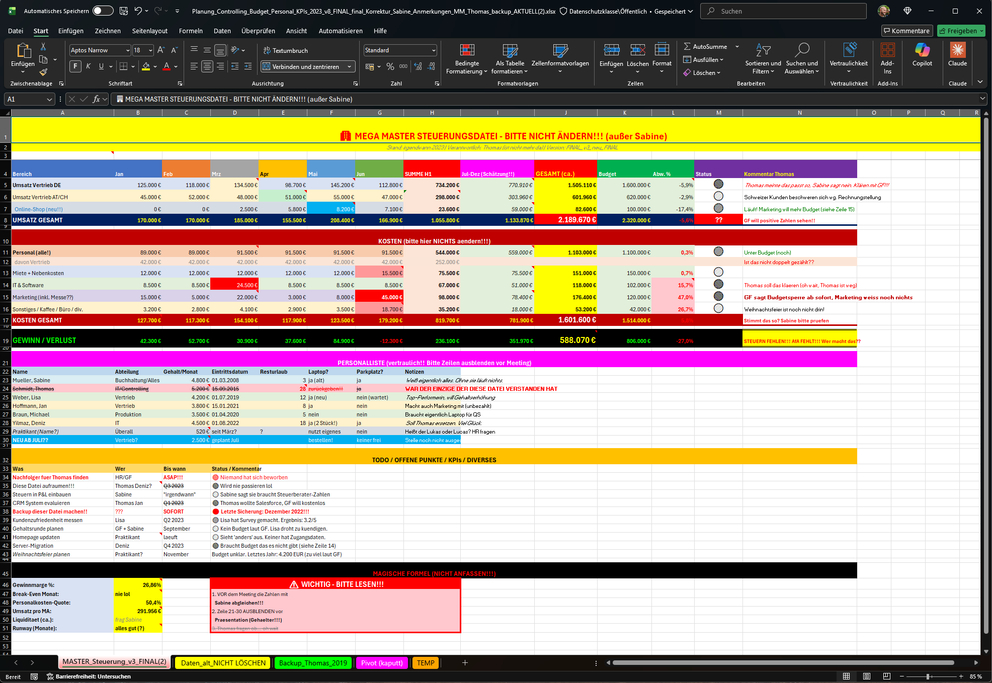 Excel-Tabelle mit Warnhinweis als Symbol für Schatten-ERP und Excel-Schattenprozesse