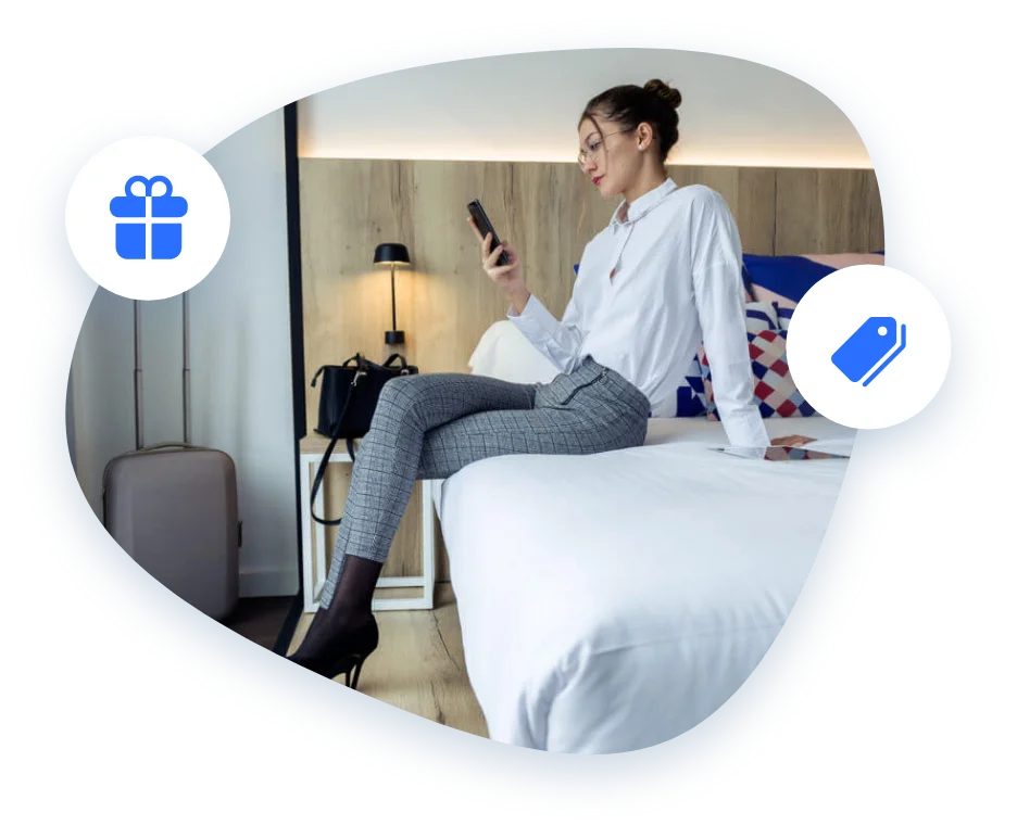 hotel guest staying happily in a hotel room