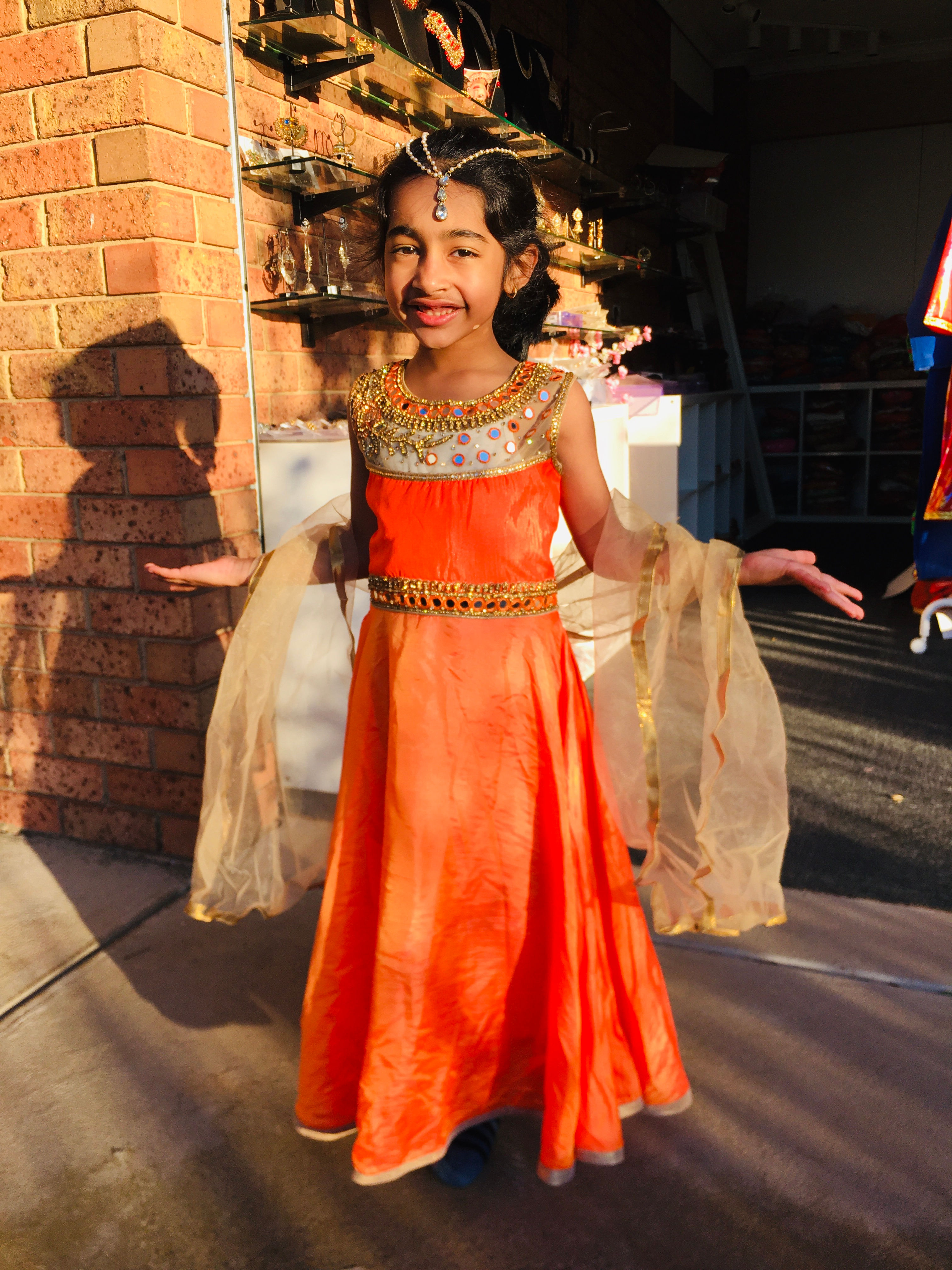 Orange and gold Colour dress in soft Silk   TAANI BAANI FASHION