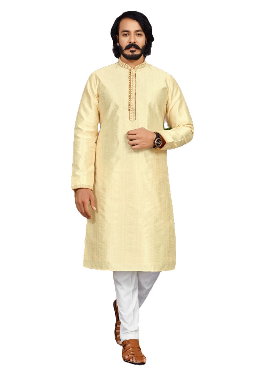 Thumbnail: P30000072 - Cream Jacquard Kurta & White Pajama TAANI BAANI FASHION