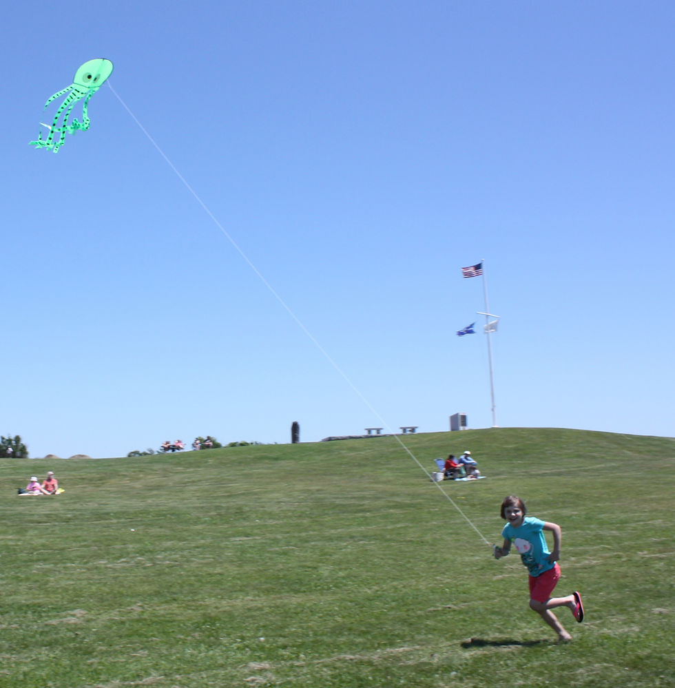 A close-up view capturing the soft green expanse of a grassy field where a young girl, Emma, sits comfortably in a cozy pink hooded sweatshirt. She holds a wooden kite string winder tightly in her small hands, her expression one of focused anticipation as she looks upward into a gentle breeze.