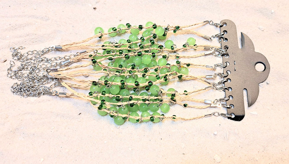Thumbnail: WHSL Green Glass Braided Beach Anklets Coastal Lot of 12