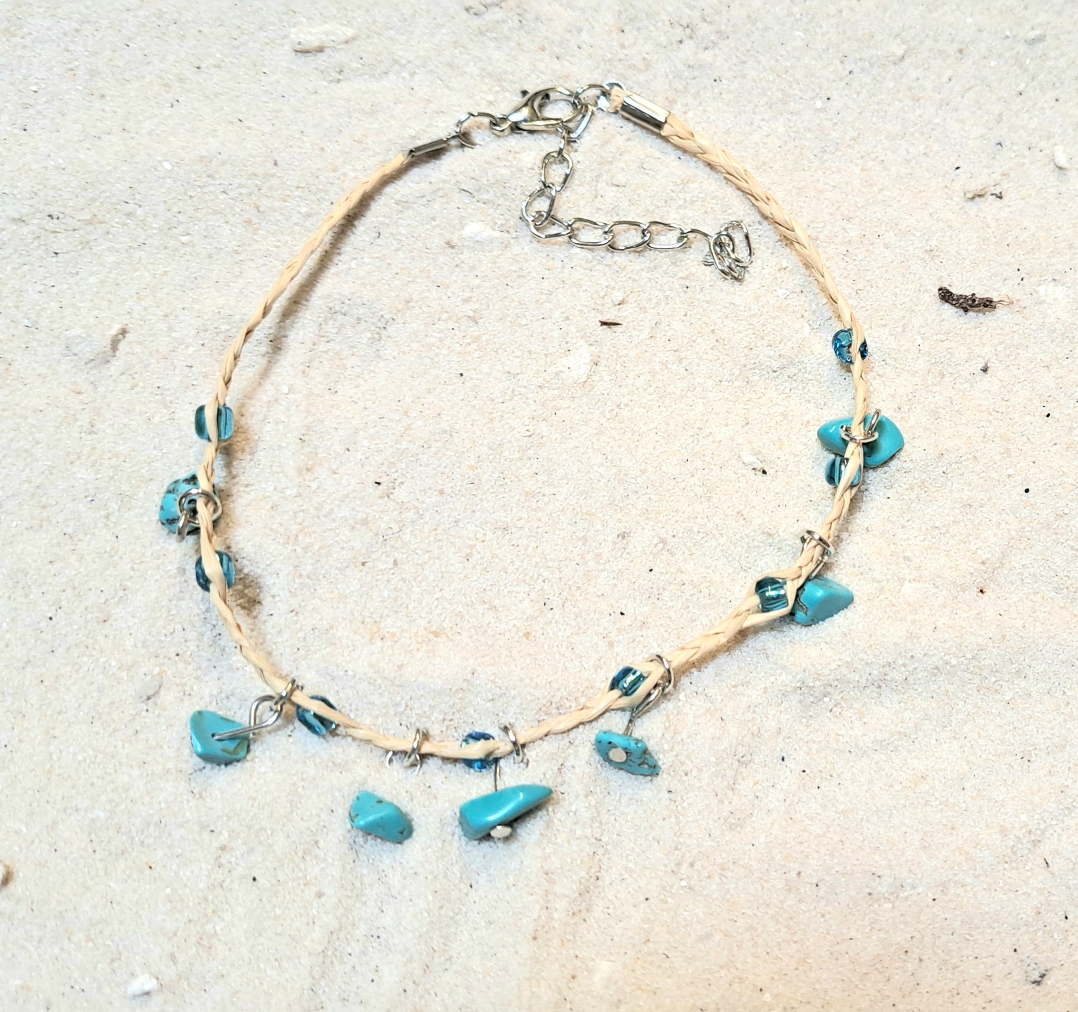 Turquoise Rock Delicate Beach Coastal Hemp Anklet