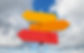 travel destinations options. Direction road sign with arrows on sky and clouds.jpg