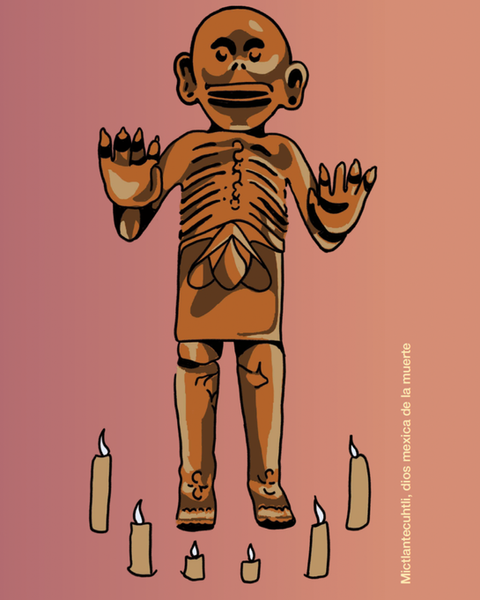 Ilustración de una figura artesanal relacionada a la muerte.