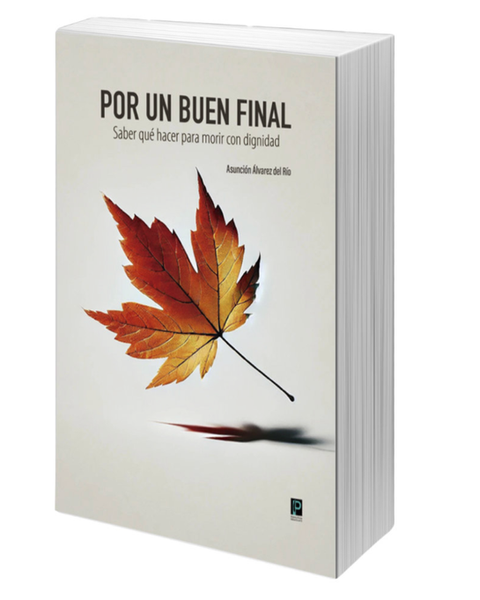 Portada del libro Por un buen final, con la imagen de una hoja de maple cayendo al suelo.