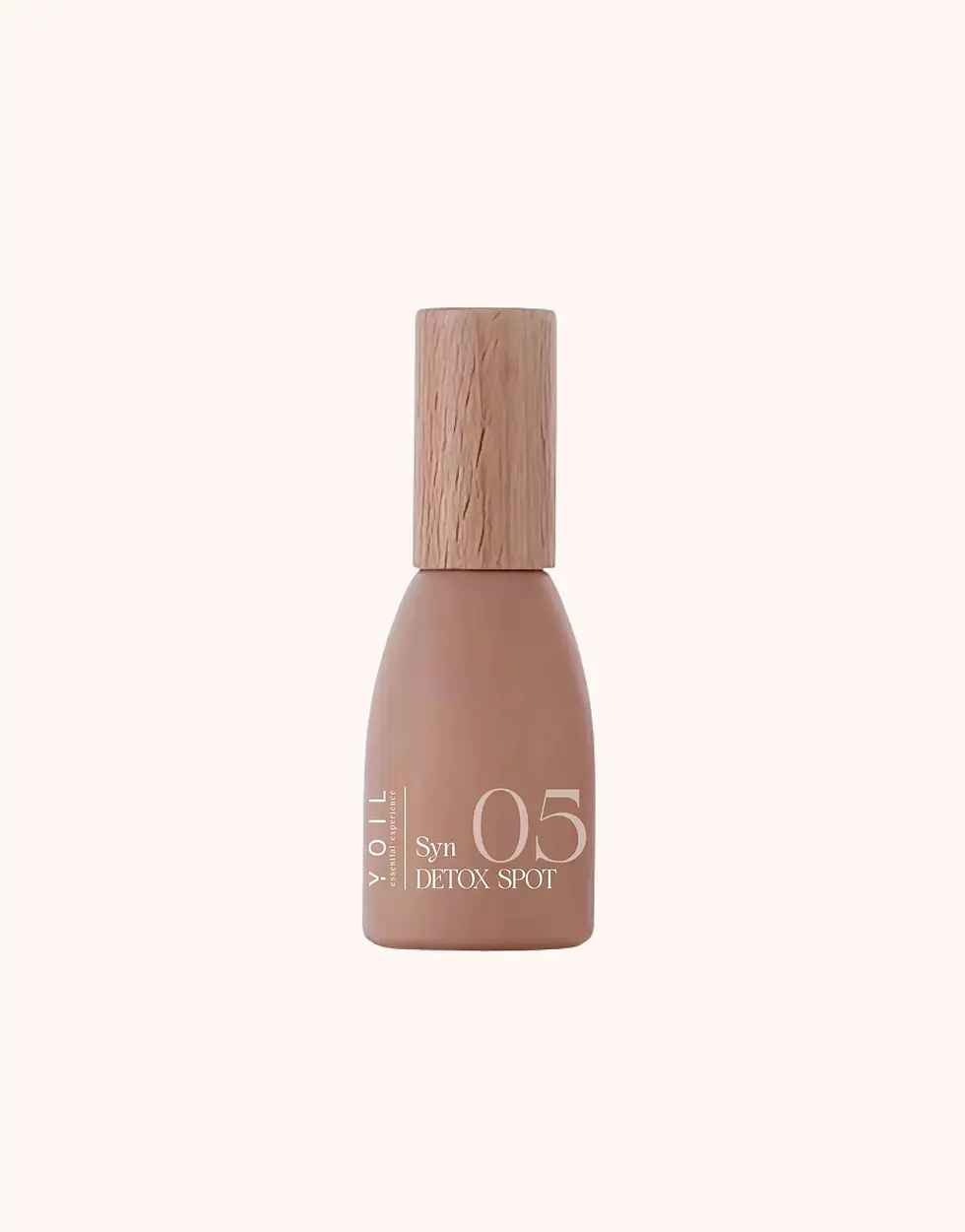 Flacone beige 05 SYN DETOX SPOT Trattamento purificante per pelli grasse e impure isolato su sfondo chiaro.