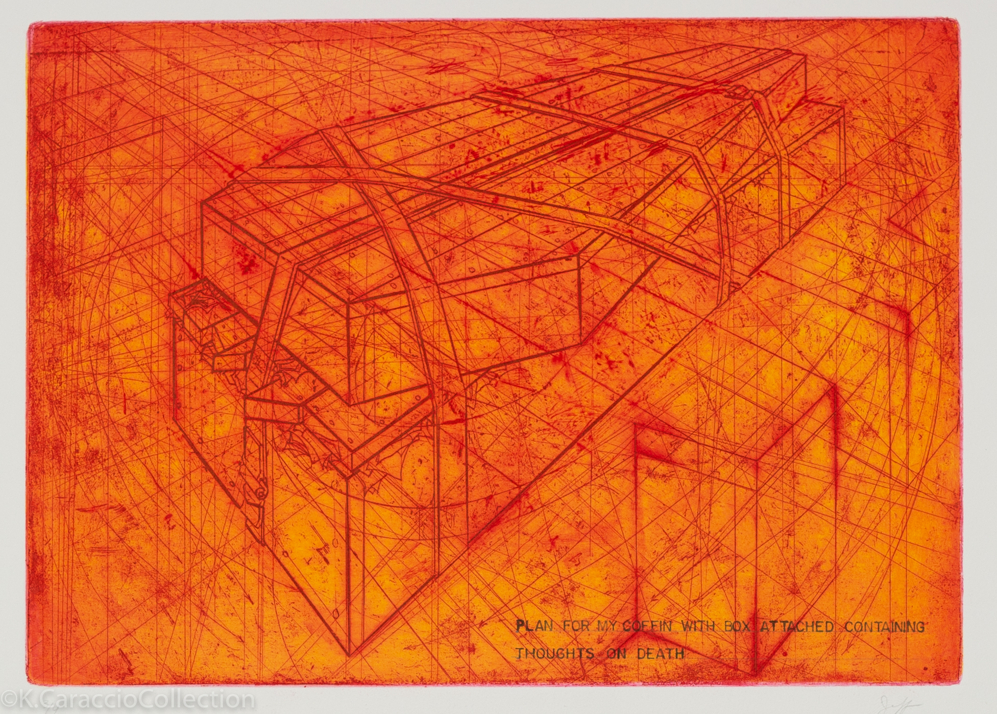 Plan for my coffin with box attached containing thoughts on death, 2006