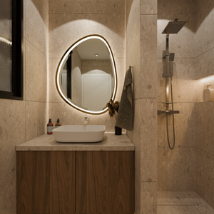 a bathroom with green marble walls and a bathtub