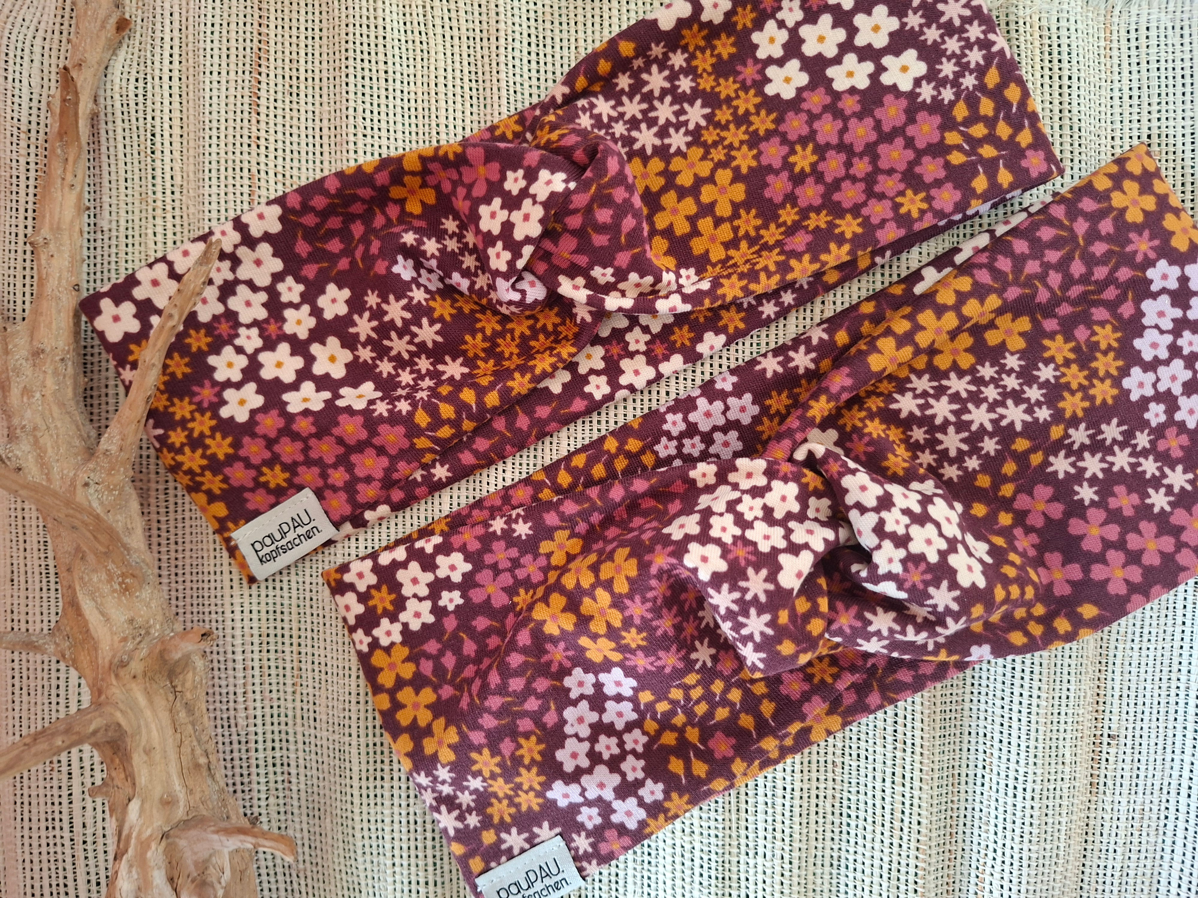 Twiststirnband "Paula" millefleurs retro purple/mustard