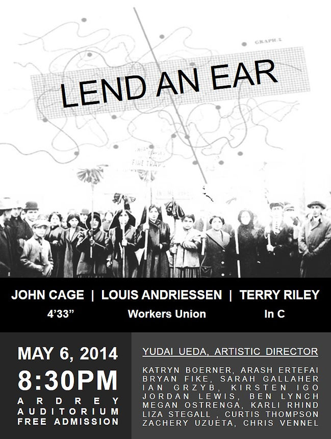 LendAnEar. Andriessen Cage Riley. Poster.