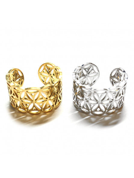 Claraline :Bague Anneau en Acier Inoxydable Ajustable Fleur de Vie (Doré)