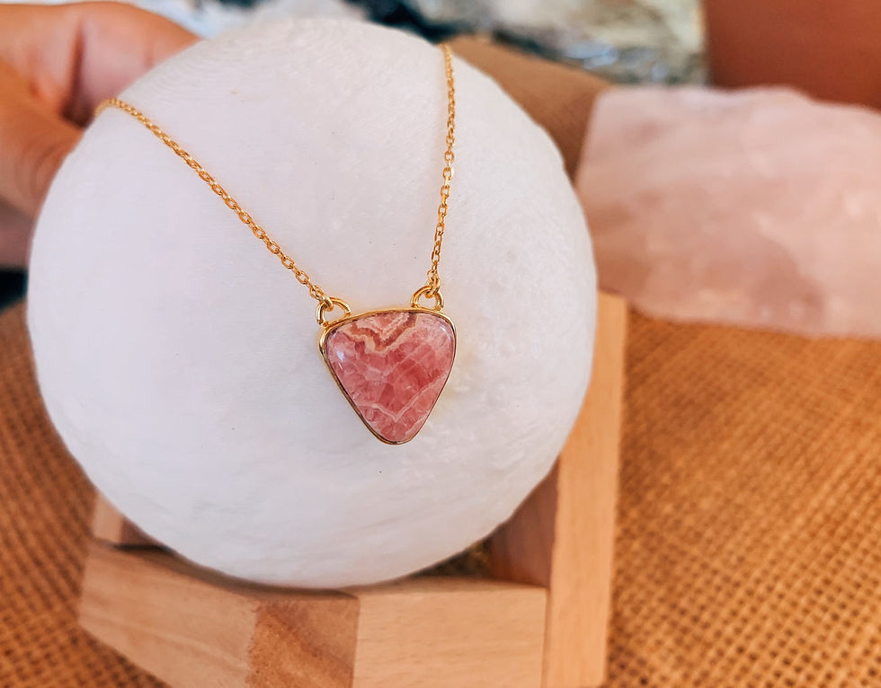 Thumbnail: Rhodochrosite Triangle Gold Necklace