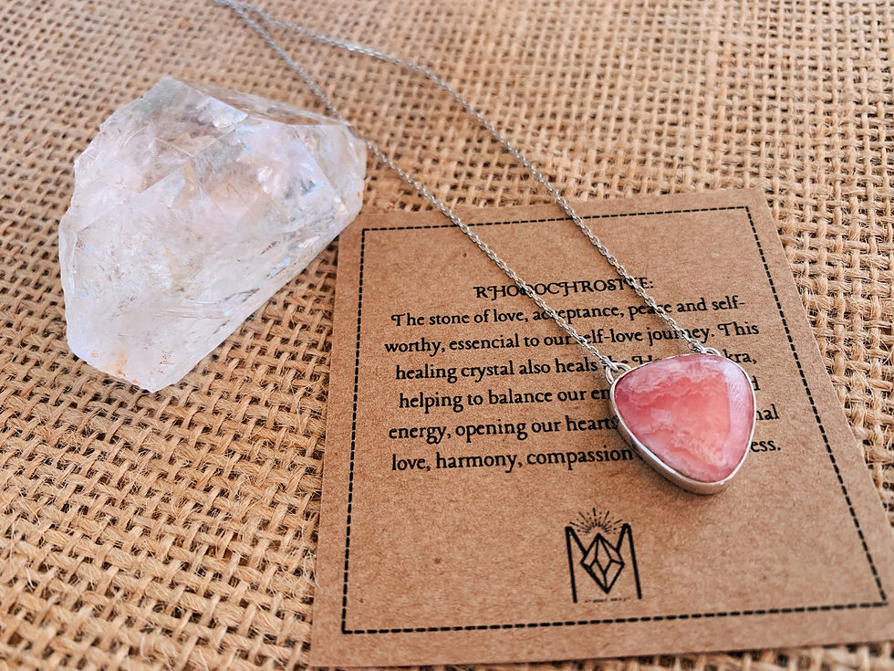 Thumbnail: Rhodochrosite Triangle Silver Necklace