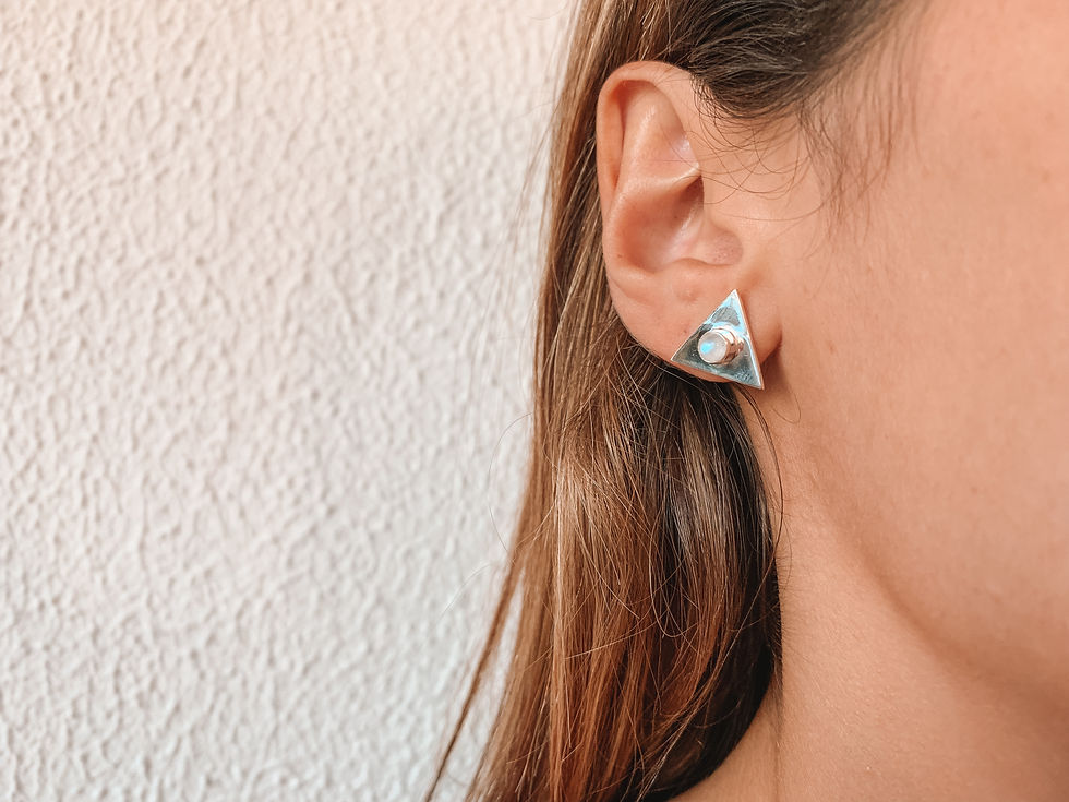Thumbnail: Moonstone Triangle Silver Stud Earrings