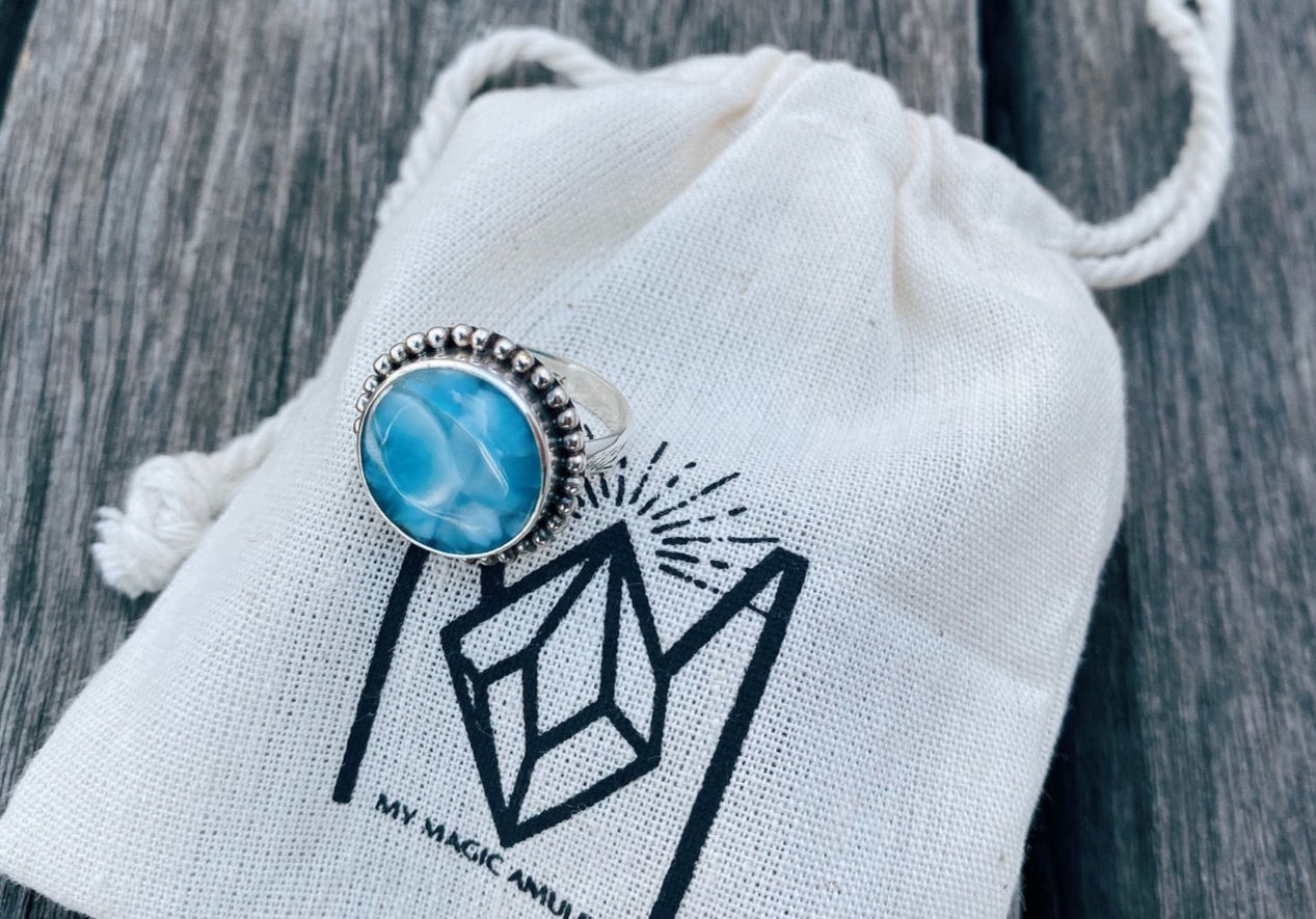 Larimar Stone Silver Ring