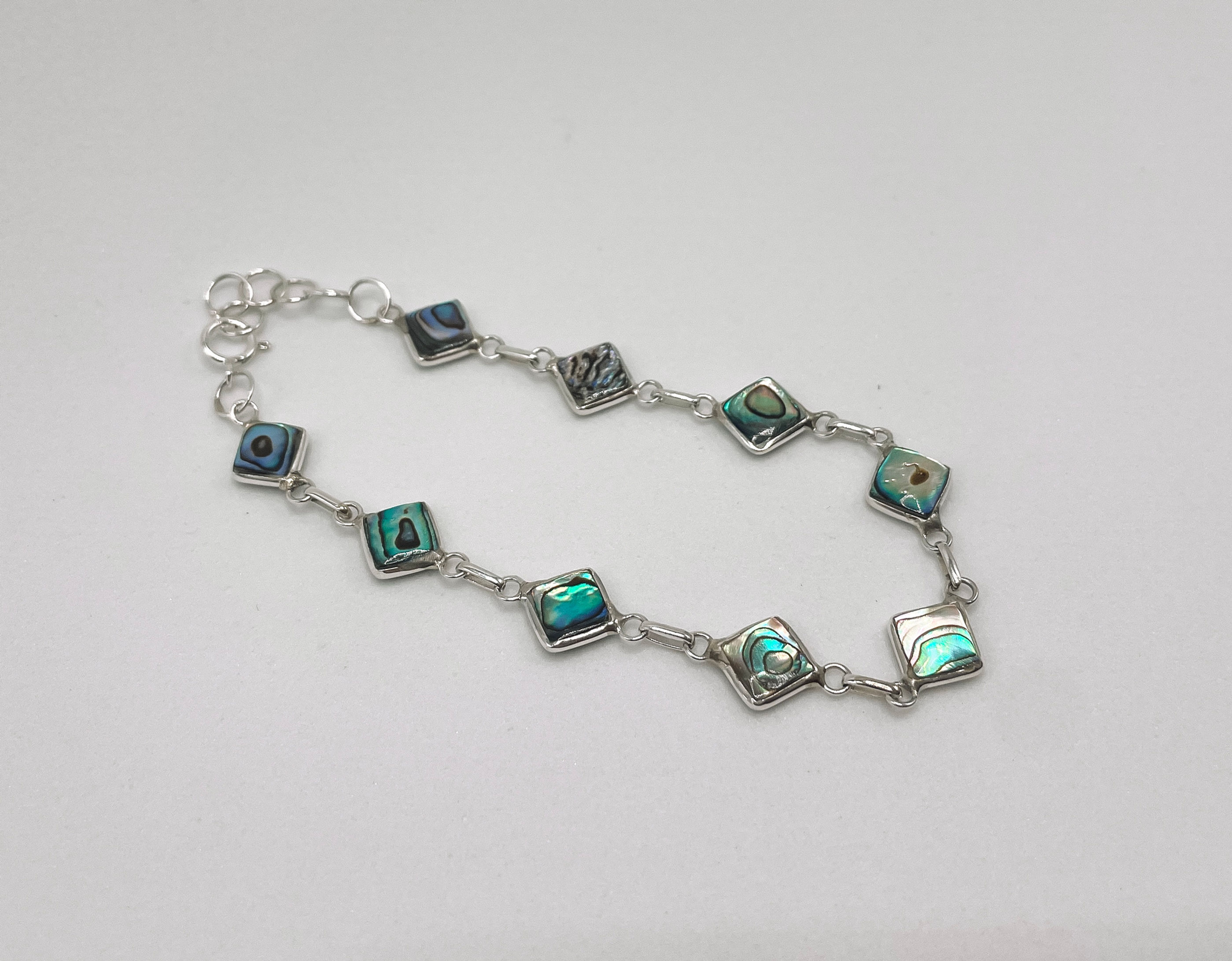 Pulseira Madrepérola e Abalone Dupla Face Quadrada Prata 925