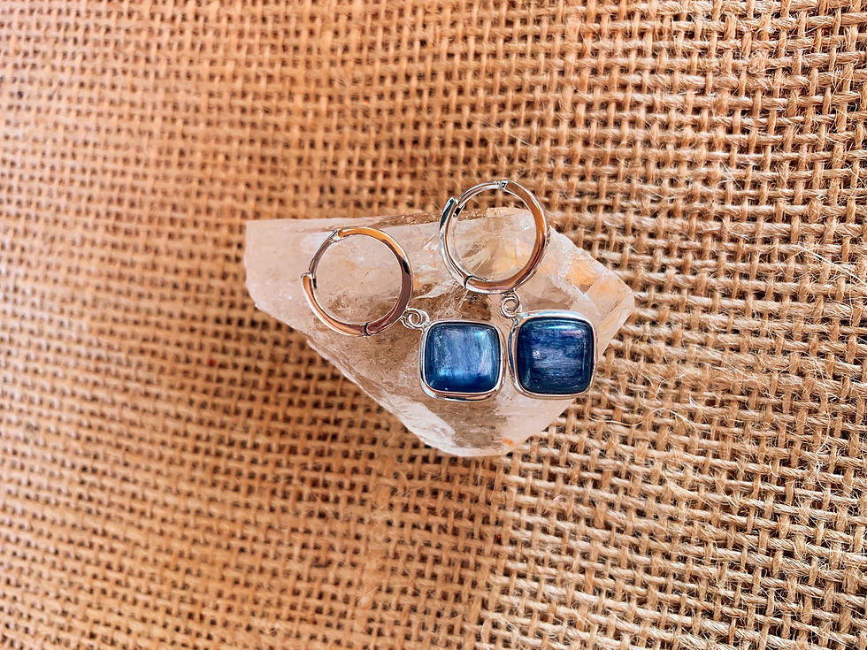 Thumbnail: Blue Kyanite Silver Hoop Earrings