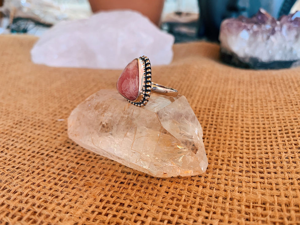 Thumbnail: Rhodochrosite Triangle Silver Ring