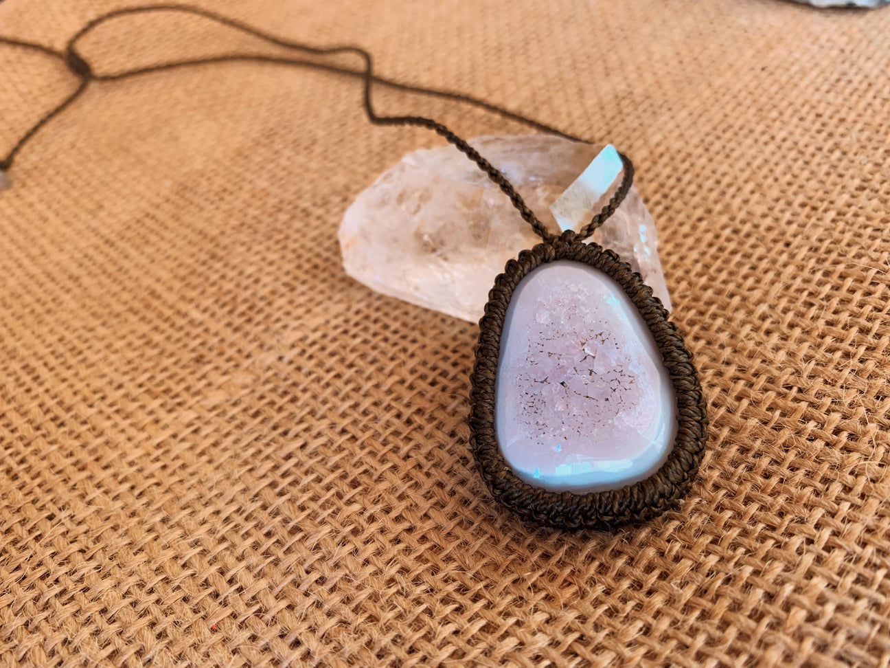 Blue Lace Agate Crystal Macrame Necklace