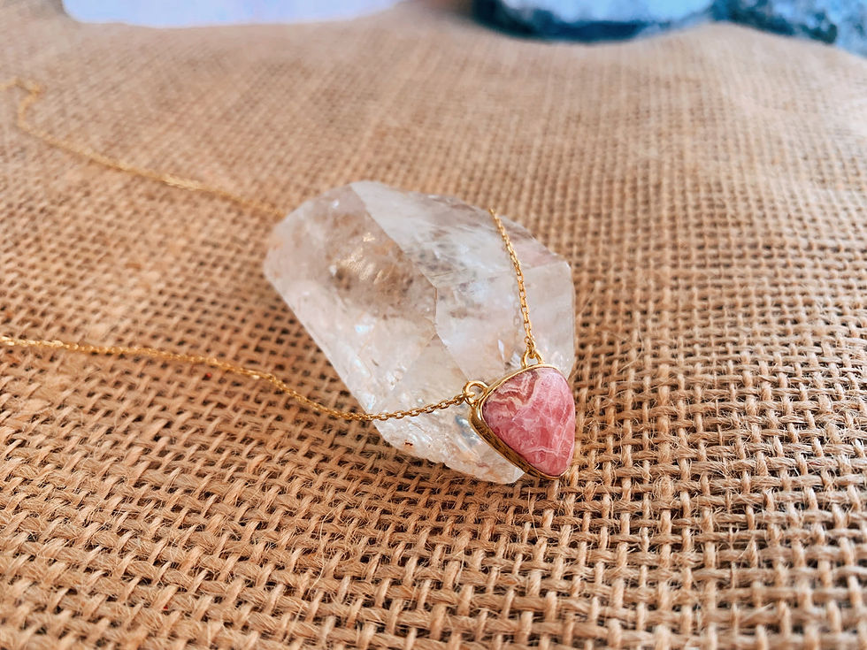 Thumbnail: Rhodochrosite Triangle Gold Necklace