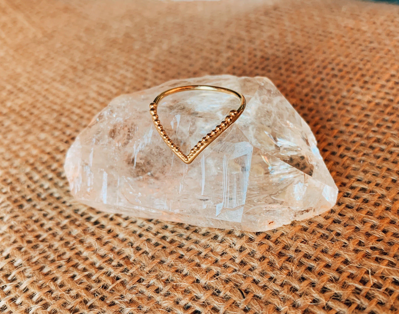 Beaded Chevron Gold Ring