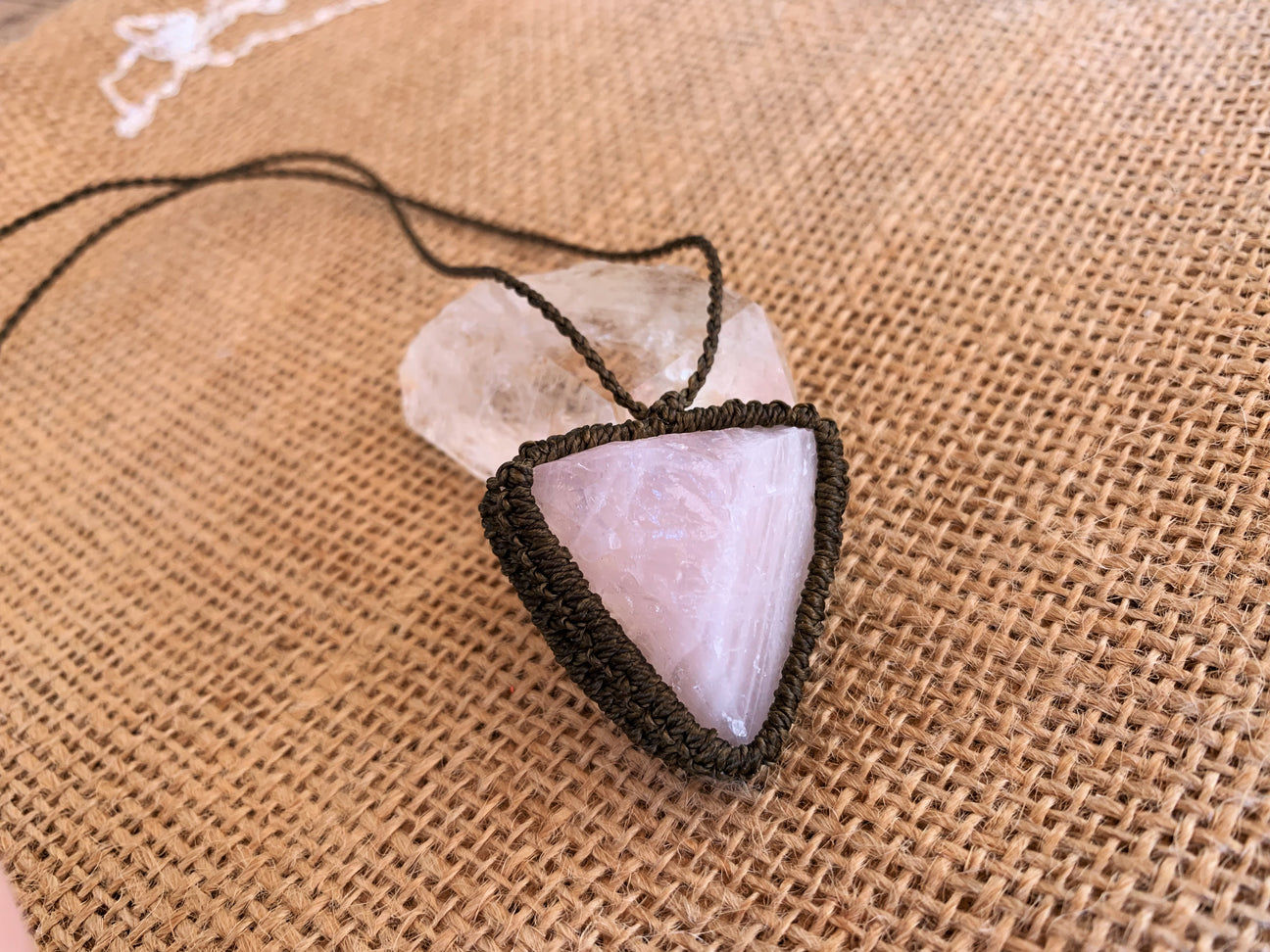 Rose Quartz Triangle Macrame Necklace