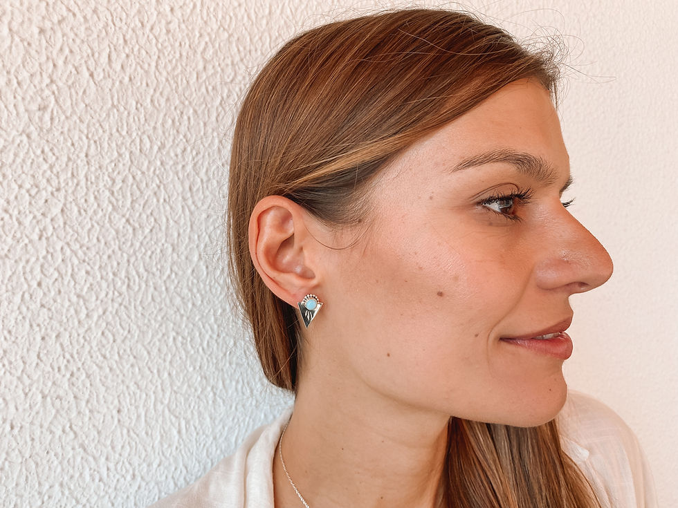 Thumbnail: Larimar Crystal Silver Triangle Earrings