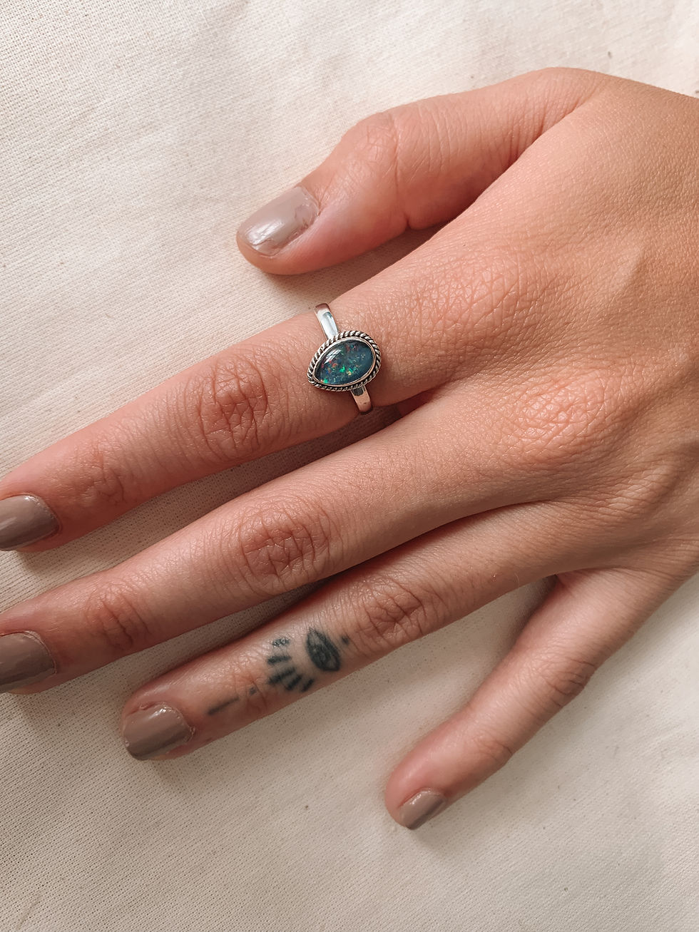 Thumbnail: Blue Opal Teardrop Silver Ring