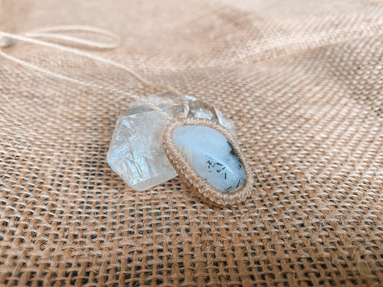 Tourmalinated Quartz Necklace Macrame