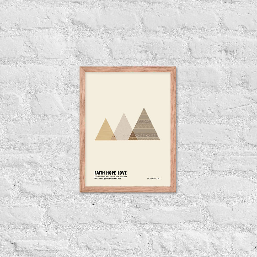 Thumbnail: Faith Hope Love 1 Corinthians 13:13 affordable framed poster geometric triangle Christian wall art modern minimalist design f