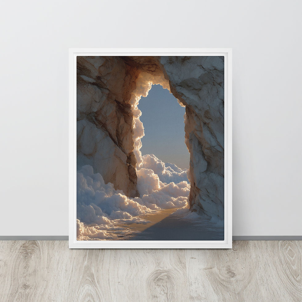 Thumbnail: Open Door Revelation 3:8 framed canvas Christian scripture wall art stone archway portal opening to dramatic billowing clouds