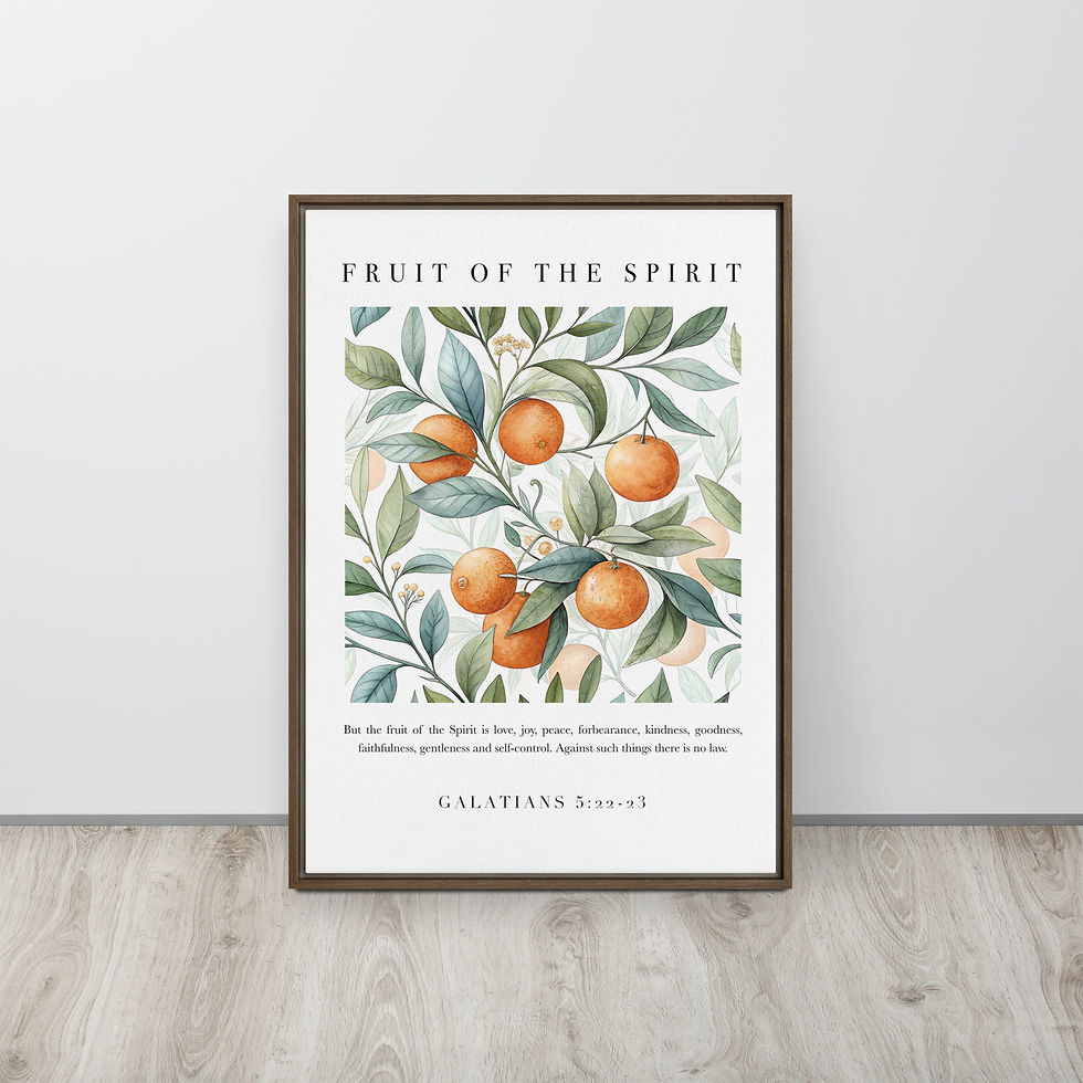Thumbnail: Fruit of the Spirit Galatians 5:22-23 premium black framed poster Christian art botanical orange citrus green leaves nine vir