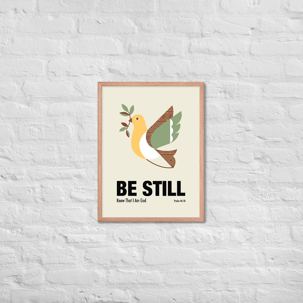 Thumbnail: Be Still Psalm 46:10 affordable framed poster Christian art minimalist dove olive branch warm earth tones calming scripture w