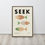 Thumbnail: Seek Luke 11:9-10 framed canvas Christian fish art with colorful geometric ichthys symbols modern minimalist design pastel co