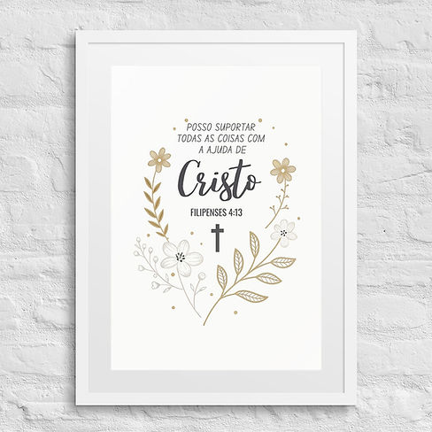 Philippians 4:13 Christian art in Portuguese language with gold floral accents - I can do everything through Christ scripture wall decor.jpg